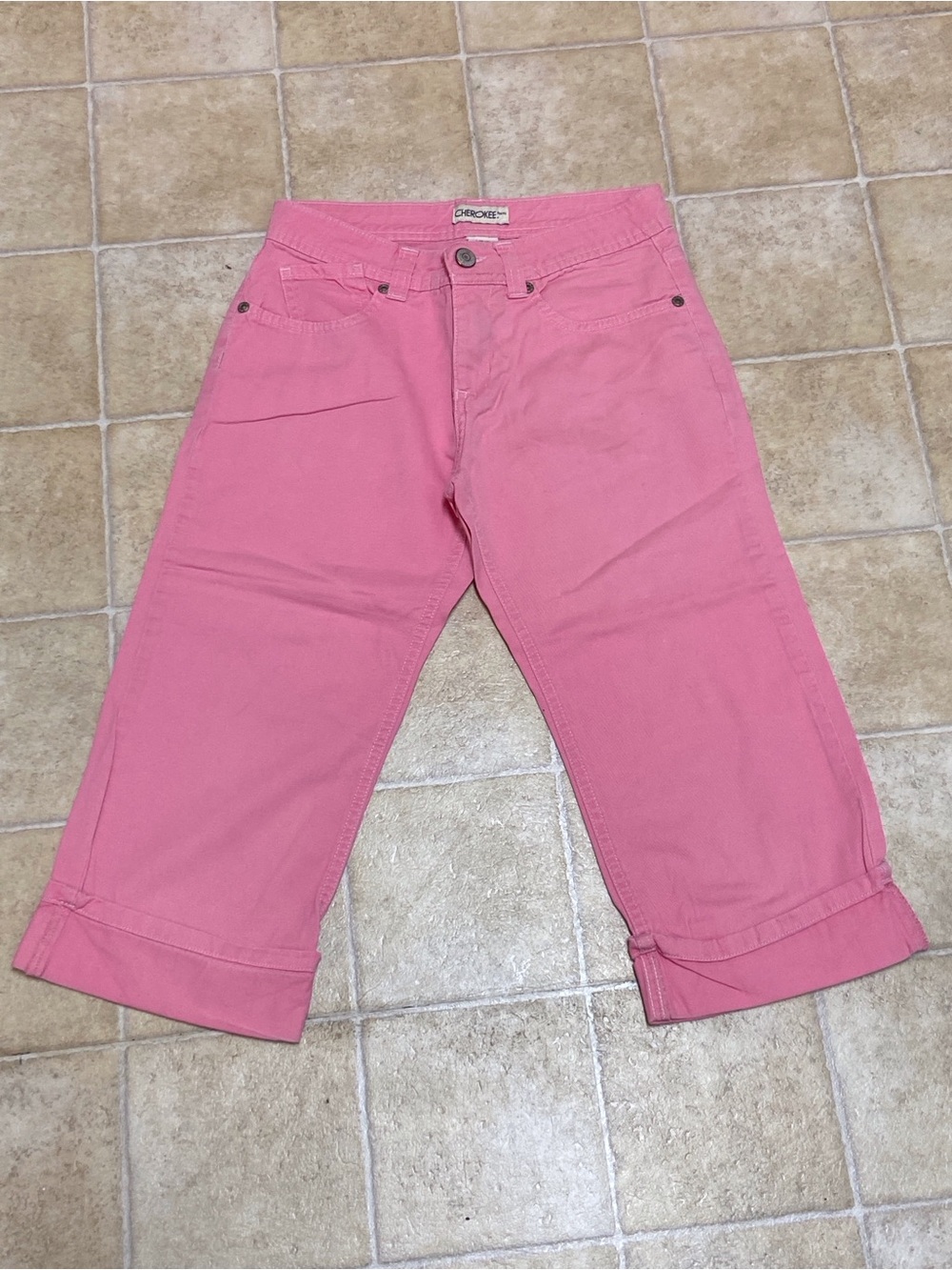 Cherokee Pink Cropped Jeans with Rolled Cuffs Girl Size L (10-12)